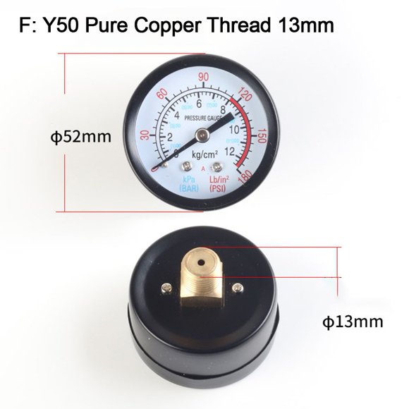 Y40 Y50 0-180PSI Gas Water Fuel Liquids Meter Pressure Gauge for Air Compressor