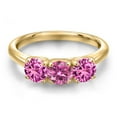 thumbnail image 3 of Gem Stone King 18K Yellow Gold Plated Silver Pink Moissanite and Pink Created Sapphire Engagement Ring for Women | 1.60 Cttw | Round 5MM | Gemstone Birthstone | Size 5, 3 of 6