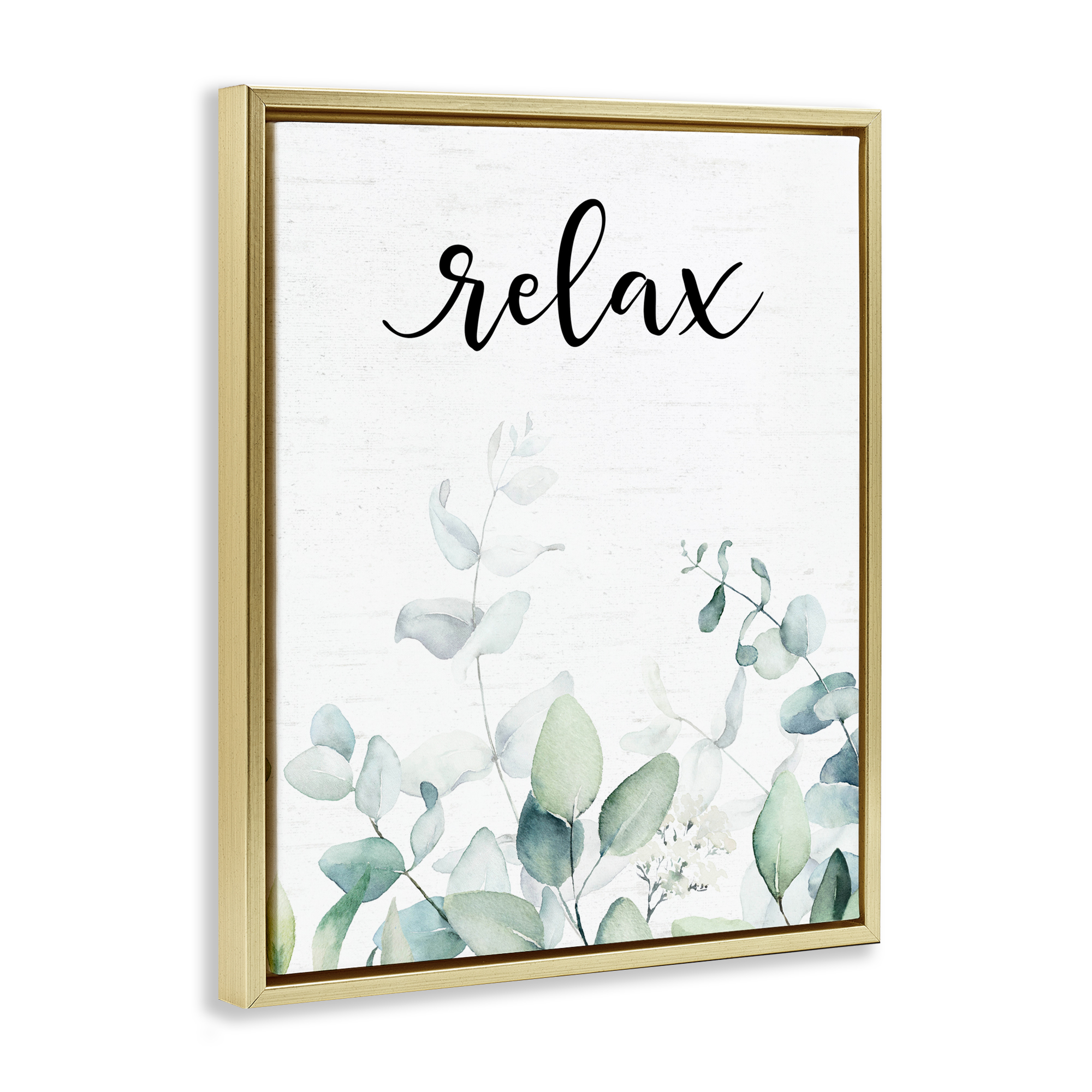 Relax Leafy Herbs Gold Framed Floater Canvas Wall Art, design by Lettered and Lined