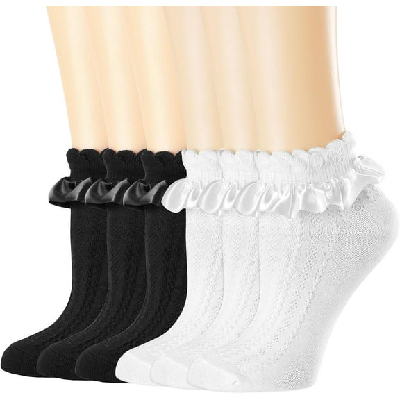 YooGuoGuo Womens Crew Socks Lace Ruffle Frilly Cotton Cute Princess Ankle Dress Socks for Girl 6 Pack