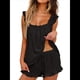 thumbnail image 1 of Conjunto de Pijama de 2 Piezas para Mujer con Volantes, Camiseta Sin Mangas y Pantalones Cortos Suaves, Pijama de Novia para Mujer. Negro M, 1 of 10