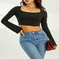 thumbnail image 2 of Square Neck Long Sleeve Crop Top for Women Sexy Basic Ribbed Tee Shirts Y2k Tops, 2 of 5