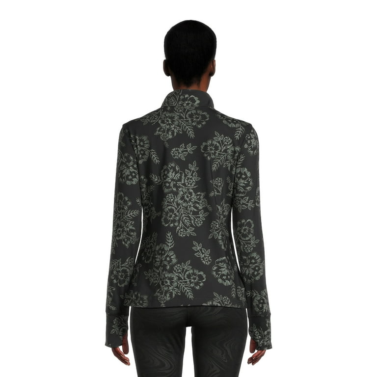 Avia Womens Track Jacket Medium Black Gray Snake Print Pullover 1/2 Zip  Unlined