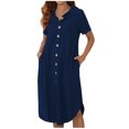 thumbnail image 1 of Robes Décontractées pour Femmes, Couleur Unie, Boutonnée, Col en V, Col à Revers, Robe Midi, Manches Longues/courtes, Robe Chemise avec Poches, 1 of 7