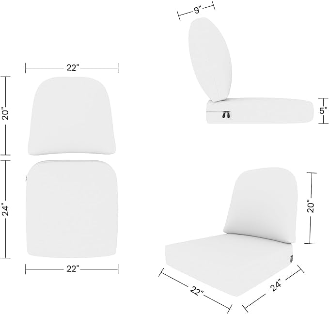 Covers & All Outdoor Deep Seat Cushion for Patio Furniture, 22 x 24 x 5 Inch High-Density Foam Patio Chair Cushion with Water-Repellent & UV-Resistant, Tear-Resistant Seat & Back Cushion Set of 1