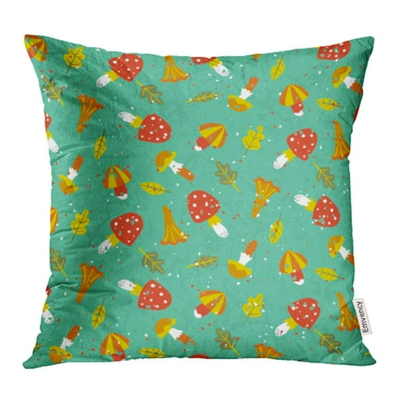 BSDHOME Blue Abstract with Different Mushrooms White Amanita Autumn Boletus Cartoon Pillowcase Cushion Cover 16x16 inch