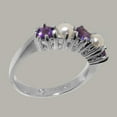 thumbnail image 3 of LBG British Made 18k White Gold Real Amethyst & Cultured Pearl Womens Eternity Ring - 33 size options - Size 8.25, 3 of 7