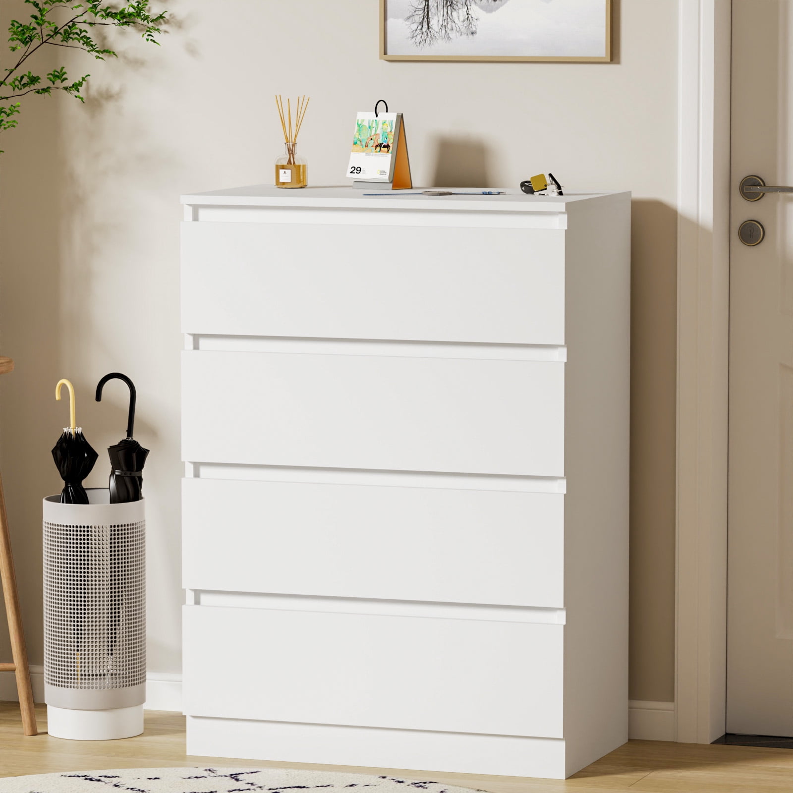 Hommpa White Dresser for Bedroom, 4 Drawers Dresser for Closet, Chests of Drawers for Women, Wooden Modern Storage Cabinet for Living Room, Hallway Entryway, Home, Office 27.5"L X 15.7"W X 39"H
