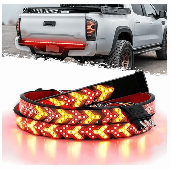 Arrow LED Truck Tailgate Light Bar Strip RED Brake Sequential Amber Turn Signal Lights Double Flashing Light Tail Light Bar for Pickup Trailer SUV RV Van (2.4M/94.49")