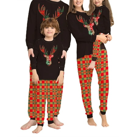 

Huakaishijie Christmas Matching Family Pajamas Women Men Plaid Deer Pjs Elk Clothes Sleepwear