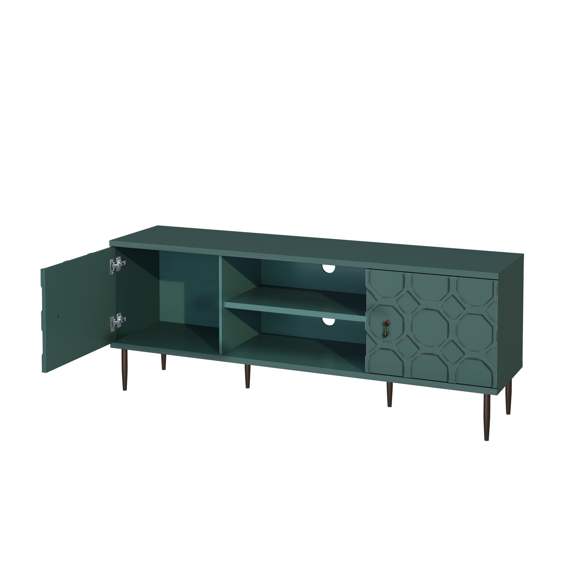 CBJCBJ Entertainment Center Console with 4 Doors and 2 Open Shelves for TV up to 75+ Inch, Green