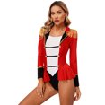 thumbnail image 3 of TiaoBug Women's Tassel Showman Jacket Tailcoat Bodysuit Circus Ringleader Skirted Bodysuit Red L, 3 of 7