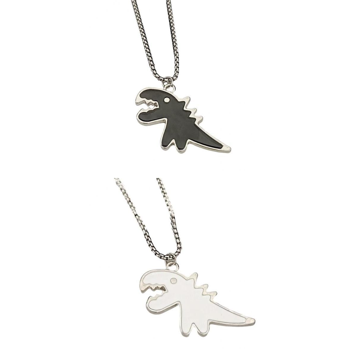 2Pcs Fashion Dinosaur Pendant Necklaces lovers Couple Chain Jewelry 68cm