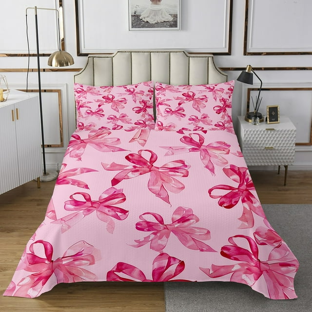 Erosebridal Ensembles de Courtepointe à Nœud Rose pour Lit Simple, Ensemble de Lit Princesse à Nœud, Décor de Dessins Animés de Rêve