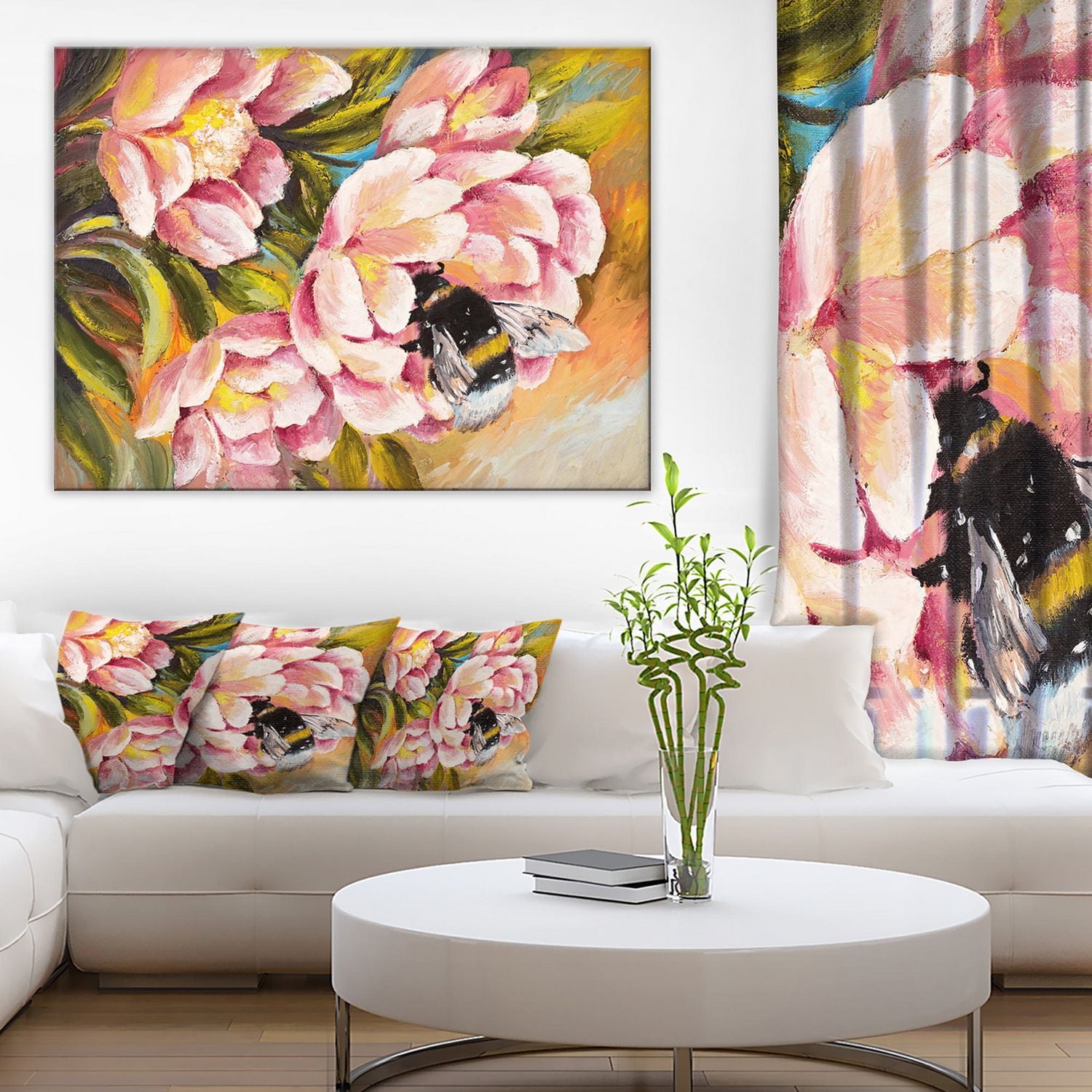 Design Art Bee Sitting on Flower Canvas Print