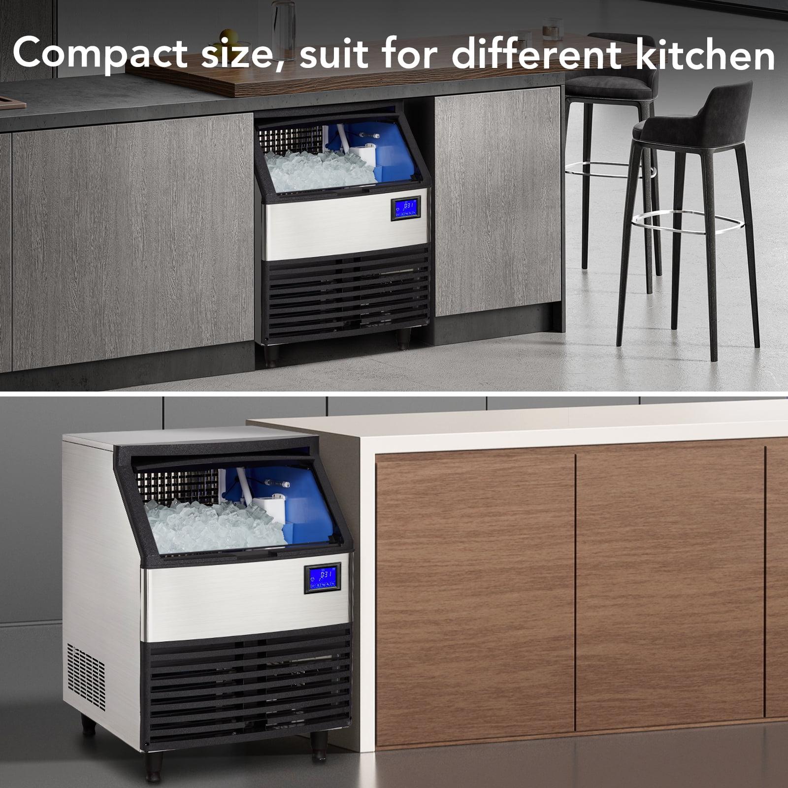 Commercial Ice Maker Machine 176LBS/24h with 99LBS Storage, Freestanding Ice Makers for Home Bar Restaurant Café, Stainless Steel Ice Cube Maker Machine LCD Panel