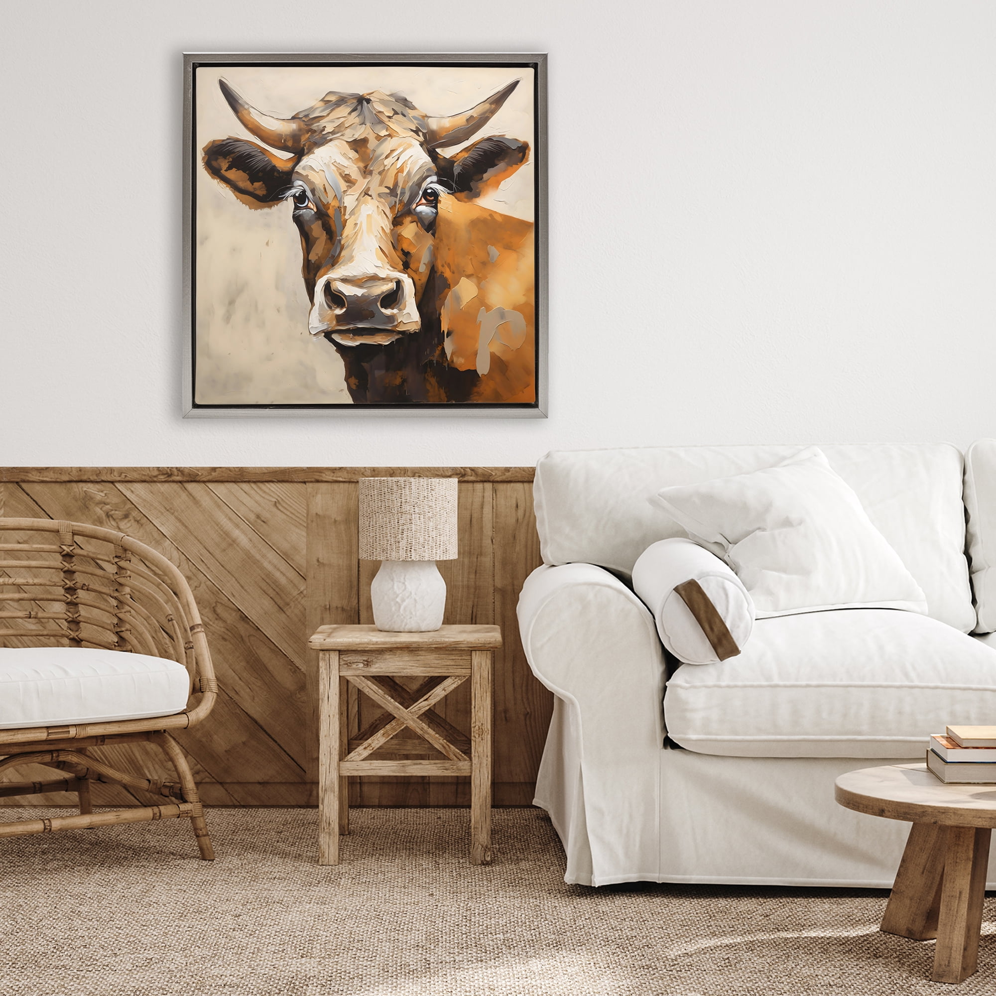 Stupell Industries Beautiful Brown Bovine Gray Framed Floater Canvas Wall Art, design by Creative Studio