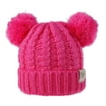 thumbnail image 1 of kurtrusly Chapeau Mignon Boules de Pompon Moelleux Bonne Chaleur Rétention Cache-Oreilles Pliables Grande Élasticité Bonnets Beau Cadeau pour Enfants Rose Rouge, 1 of 1