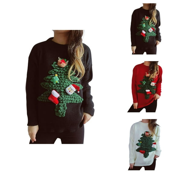 Cute Christmas Sweaters for Women 2025 Long Sleeve Crewneck 3D Christmas Tree Xmas Pullover Sweater Jumper Tops