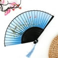 thumbnail image 2 of Elegant Handcrafted Bamboo And Silk Folding Fan With Floral Design And Tassel For Weddings And Parties, 2 of 6