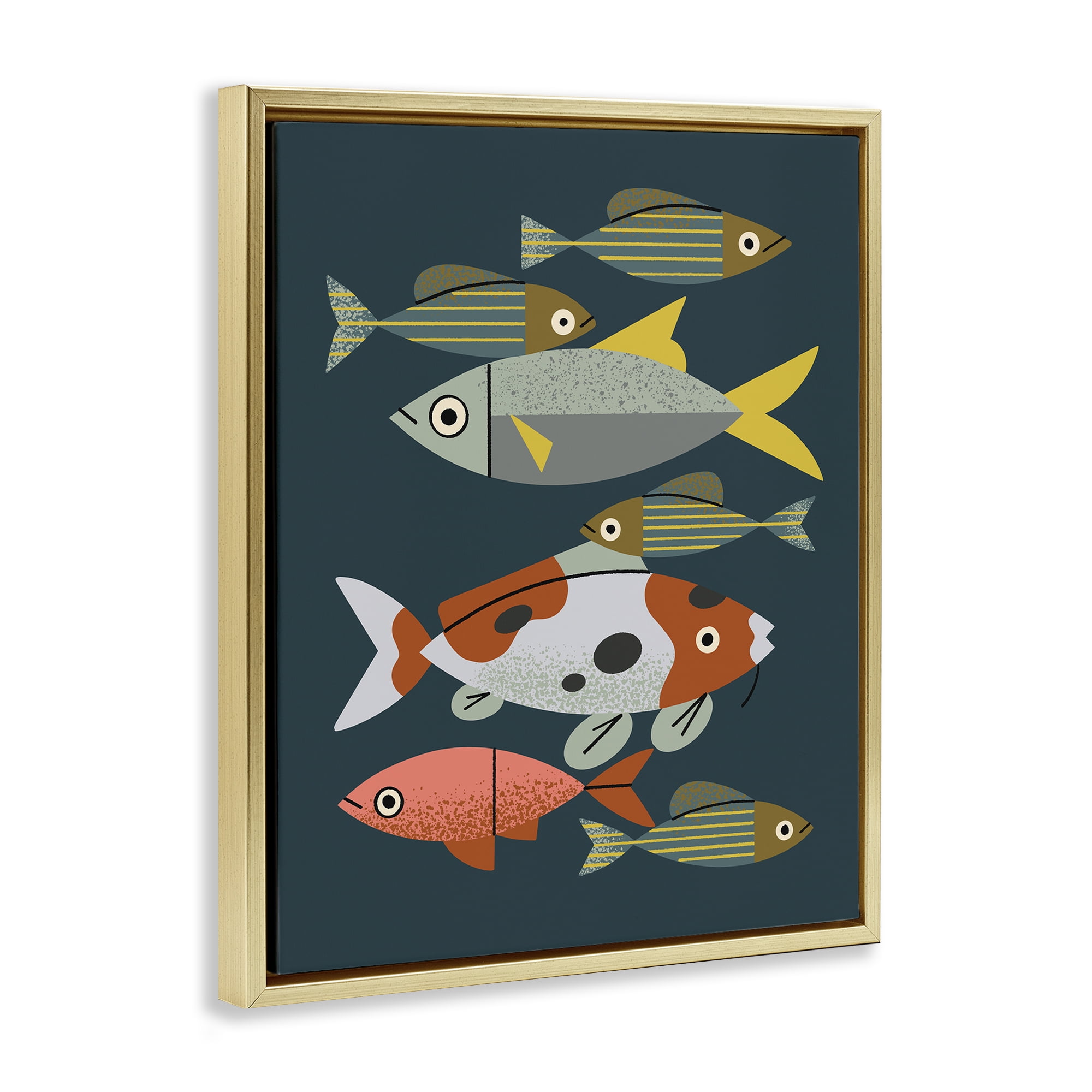 Stupell Industries Midcentury Pond Fishes Gold Framed Floater Canvas Wall Art, design by Renea L. Thull