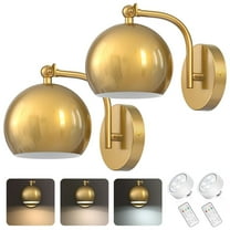PatioGem Modern Dimmable 2-Light LED Gold Cafeteria, Bedroom Battery Operated Wall Sconces (2 Count)