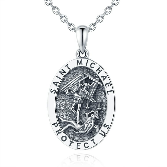 Eusense St Michael Medal 925 Sterling Silver Saint Michael Pendant Archangel Necklace Guardian Angel Jewelry for Men Women