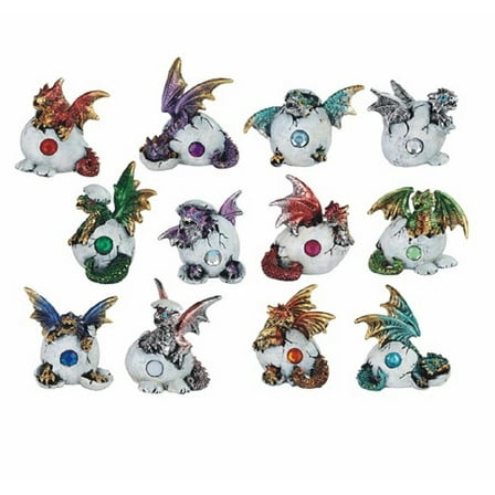 FC Design 12-Piece Mini Dragon Birthstone Set 2"H Dragon Baby Hatchling in Egg Statue Fantasy Decoration Figurine Set