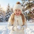 thumbnail image 3 of dazeni Kids Winter Warm Hat Gloves Scarf Set Cable Knit Hats Beanie with Pom Mittens for Boys Girls White 3-12 Years, 3 of 5
