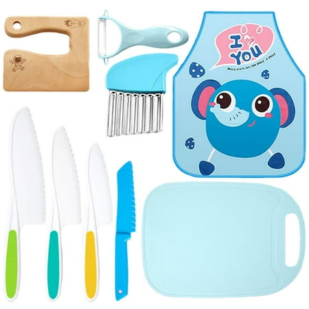 

Fovolat Wooden Kids Knifes Set|Kids Safe Knives For Cooking|9 Pieces Wood Kids Safe Knifes Cute Kids Kitchen Tools for Cutting Veggies Fruits Salad Cake Serrated Edges