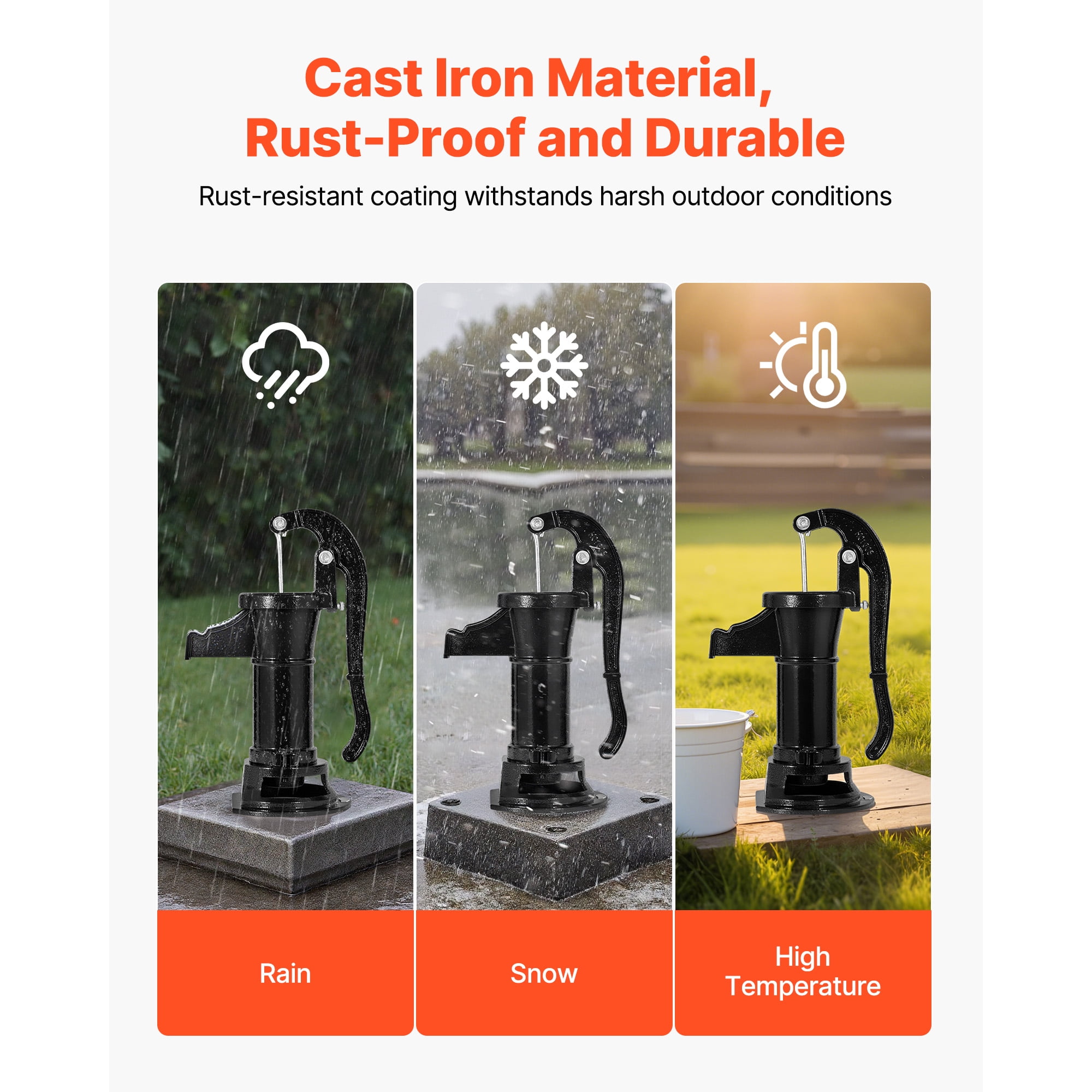 KFFKFF Cast Iron Hand Well Pump, 25 ft Max Lift, Antique  Pitcher Pump with 1-1/4 in NPT Connection, Manual Water Pump for Outdoor Gardens, Ponds, Backyards, and Farms, Black