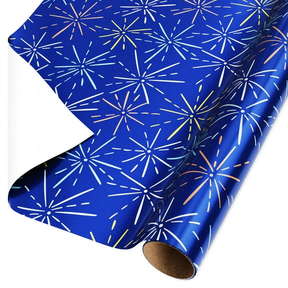 American Greetings 30 in. Blue All Occasion Foil Wrapping Paper, Fireworks (1-Roll, 15 Sq. ft.)