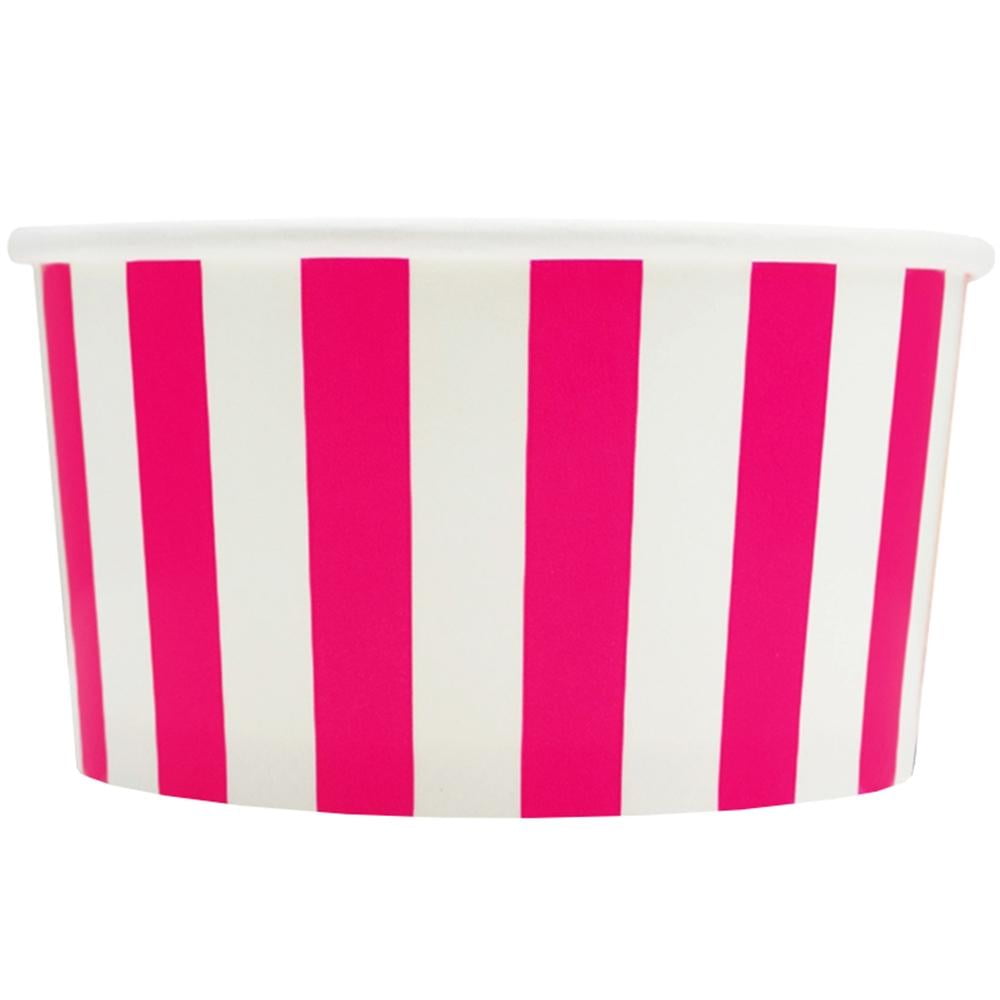 [50 Count] 6 oz Paper Ice Cream Cups Pink Striped Disposable Bowls for Desserts, Treats, and