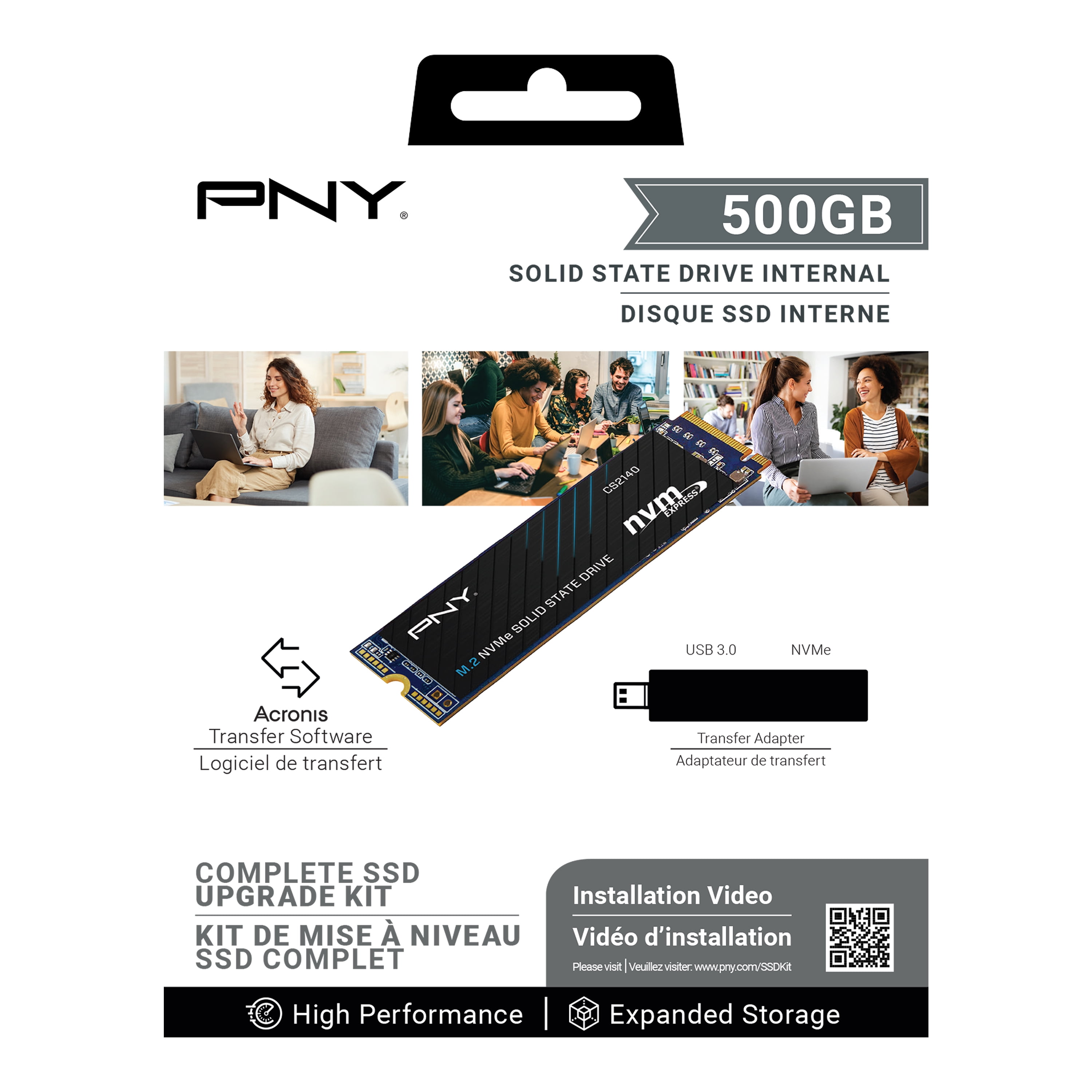 PNY 500GB M.2 NVMe Gen4 x4 SSD Upgrade Kit with Transfer Adapter and Software - M280CS2140-500KIT-RB