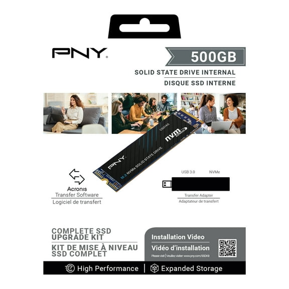 PNY 500GB M.2 NVMe Gen4 x4 Internal SSD Upgrade Kit with Transfer Adapter and Software - M280CS2140-500KIT-RB