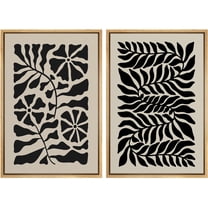 IDEA4WALL Framed Canvas Print Wall Art Set Black Abstract Floral Pattern Vintage Art Retro Wildflowers Illustration Decorative Bohemian Chic Artwork for Home Decor - Natural 24"x36"x2