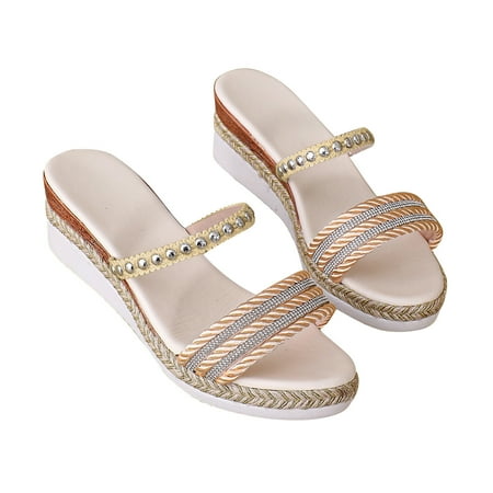 

Lovskoo 2024 Women s Wedge Slipper Open Toe Summer Bohemian Shoes Size Wedge Roman Sandals Yellow