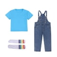 thumbnail image 3 of Bovxnpu Toddler Kids Boys Girls Unisex Solid T Shirt Denim Overalls Socks Short Sleeve Outfit Set, 3 of 8