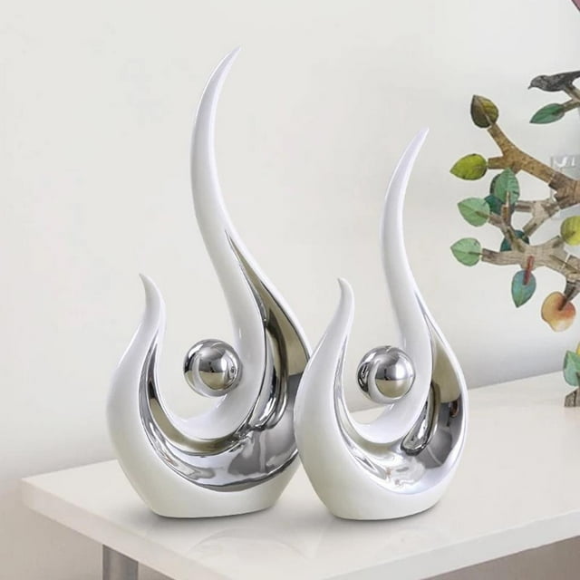 2PCS Creative Ceramic Sculpture Abstract Ornament Figurine Modern Statue for Home Office Decor Centerpiece Decoration