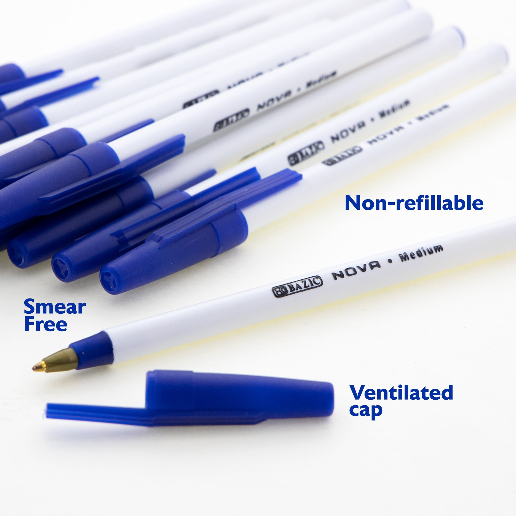 BAZIC Ballpoint Nova Blue Color Stick Pens, 1.0 mm, (12/Pack), 1-Pack