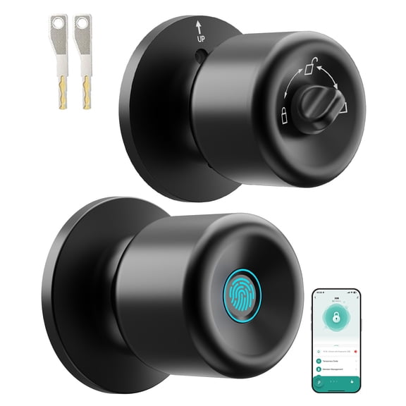 Fingerprint Door Lock for Bedrooms Fingerprint Door Handle with Lock, Smart Lock, App Control, Backup Keys Suitable for Bedrooms, Offices, and Apartments