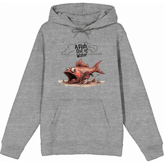 A Fish Out of Water Humor Adult Heather Gray Long Sleeve Hoodie-Small