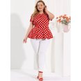 thumbnail image 3 of Women Plus Size Short Sleeves PolDots Peplum Top Red White 1X, 3 of 6
