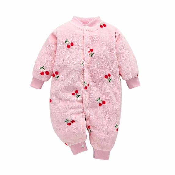 Baby Boy Girls Winter Warm Rompers Unisex Newborn Fleece Outfits Bodysuits Autumn Winter Infant Toddler Baby Long Sleeve Print Plush Romper Jumpsuit Pink 0-3 Months