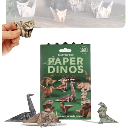DIY Paper Cats Origami Kit Cute Animals Shaped 3D Origami Kit Christmas Decoration Kits Fold Your Own Papers Cat Christmas Gifts for Men Women (Dino)