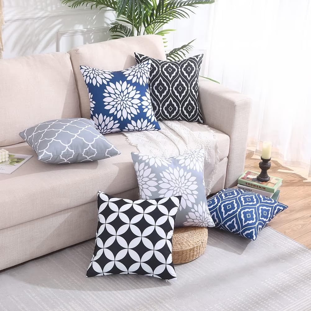 Aaekzj Navy Blue Outdoor Throw Pillow Covers 18x18 Set of 4 Patio Porch Pillow Covers Outdoor Patio Decor Aesthetic for RV Garden and Patio Furniture No Inserts