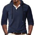 thumbnail image 3 of Men's Solid Color Stand Collar Quarter-Zip Hoodie, Casual Pullover Sweatshirt with Button Placket, Loose Fit Big & Tall Activewear, Fall Spring Gym Workout,Navy,2XL, 3 of 6