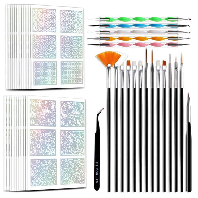 Juego de cepillos para uñas con pegatinas para uñas, bolígrafos para puntear, pinzas para recoger Abanopi Plumas de uñas