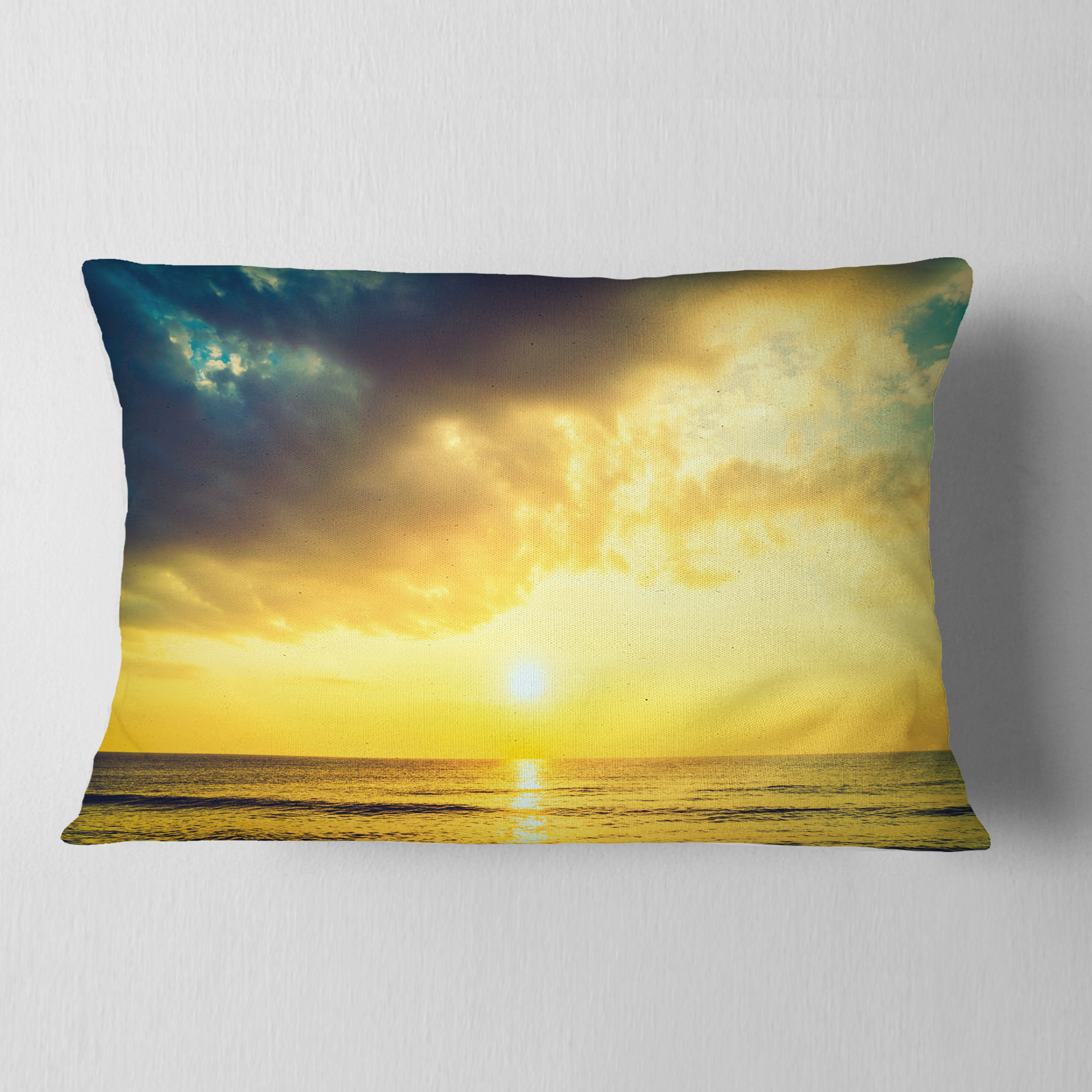Designart Yellowish Sky over Serene Seashore - Seascape Throw Pillow - 12x20