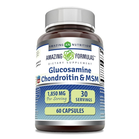 Amazing Formulas Glucosamine Chondroitin & MSM 1850 Mg per Serving 60 Capsules Supplement | Glucosamine 750 mg, Chondroitin 600 mg and MSM 500 mg Per Serving | Non-GMO | Gluten-Free | Made in USA